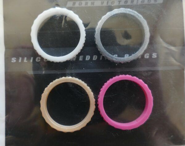 Set of Four ThunderFit Women’s Silicone Wedding Rings Size 6 – Set of Four Stackable Diamond Pattern ThunderFit Rings - Image 2