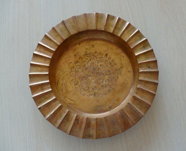 Brass Cigar Bowl/Ashtray with Floral Engraving