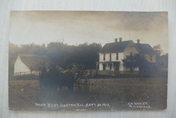 Jacob Best Farmhouse, Horse & Buggy 1913 - Vintage Picture Postcard