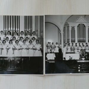 Nurse Graduating Ceremony in Church with Large Pipe Organ – Set of Two Vintage Photographs