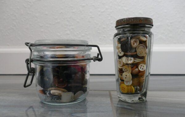 Two Vintage Jars Filled with Buttons