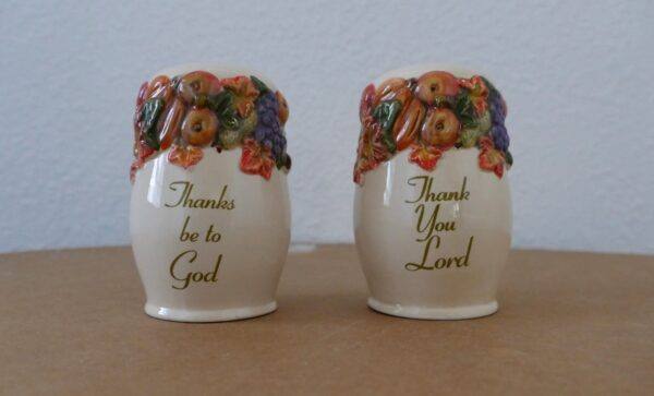 Vintage Thankful Ceramic Salt & Pepper Shaker Set