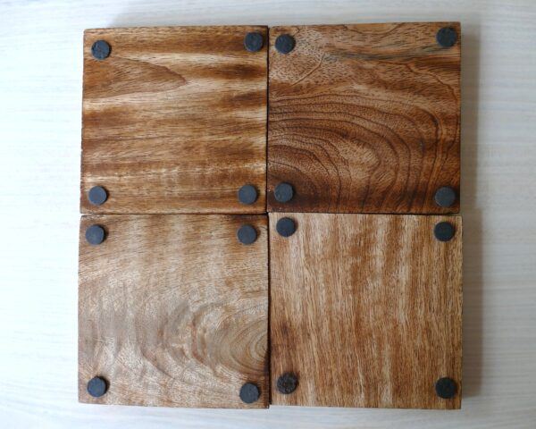 Decorative Coaster Set - Wood with Gold Trim – Set of 4 - Image 3