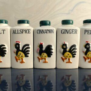 Set of 5 Hand-Painted Vintage Rooster Spice Shakers