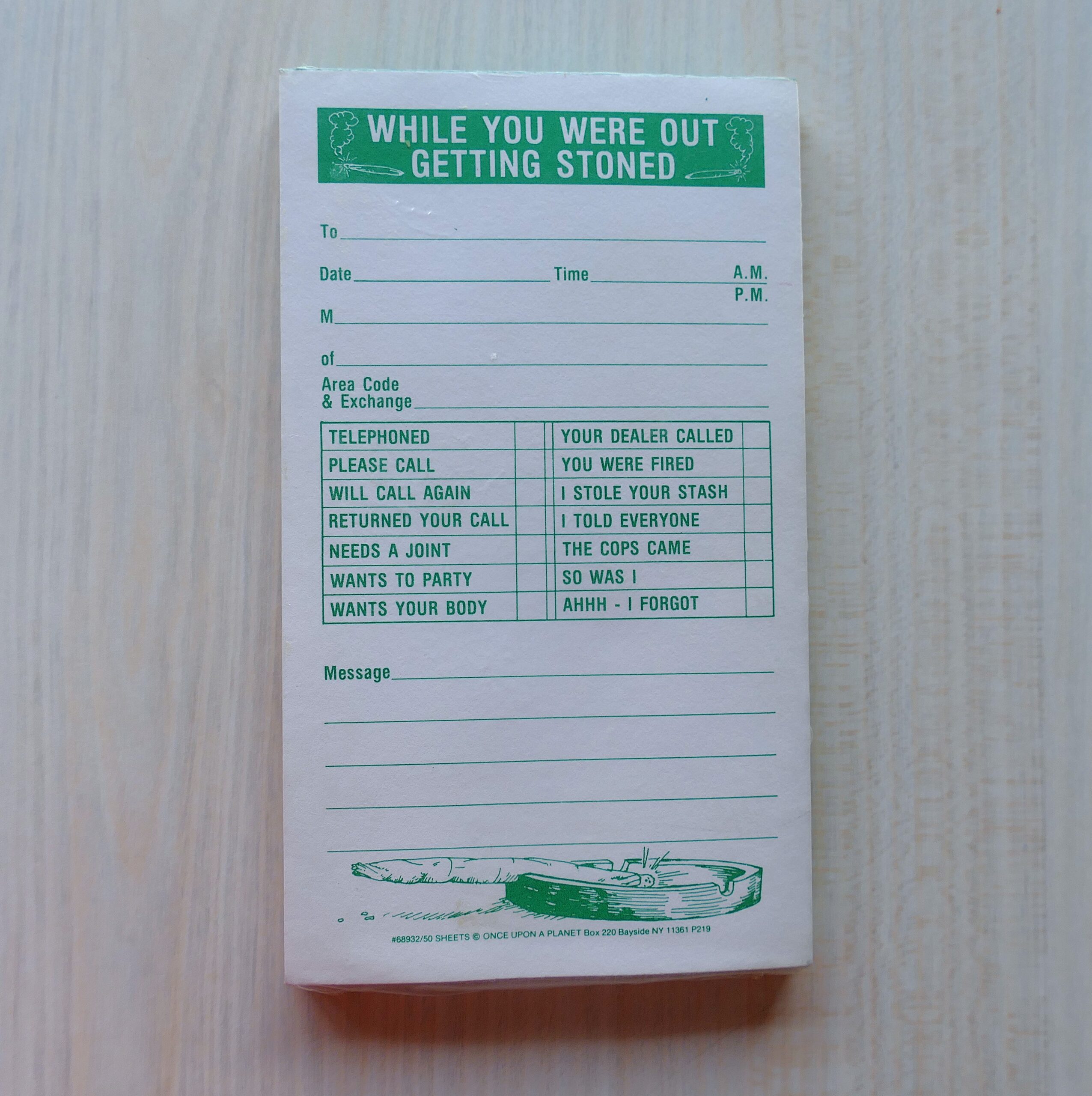 Vintage Novelty ‘While You Were Out Getting Stoned’ Message Pad