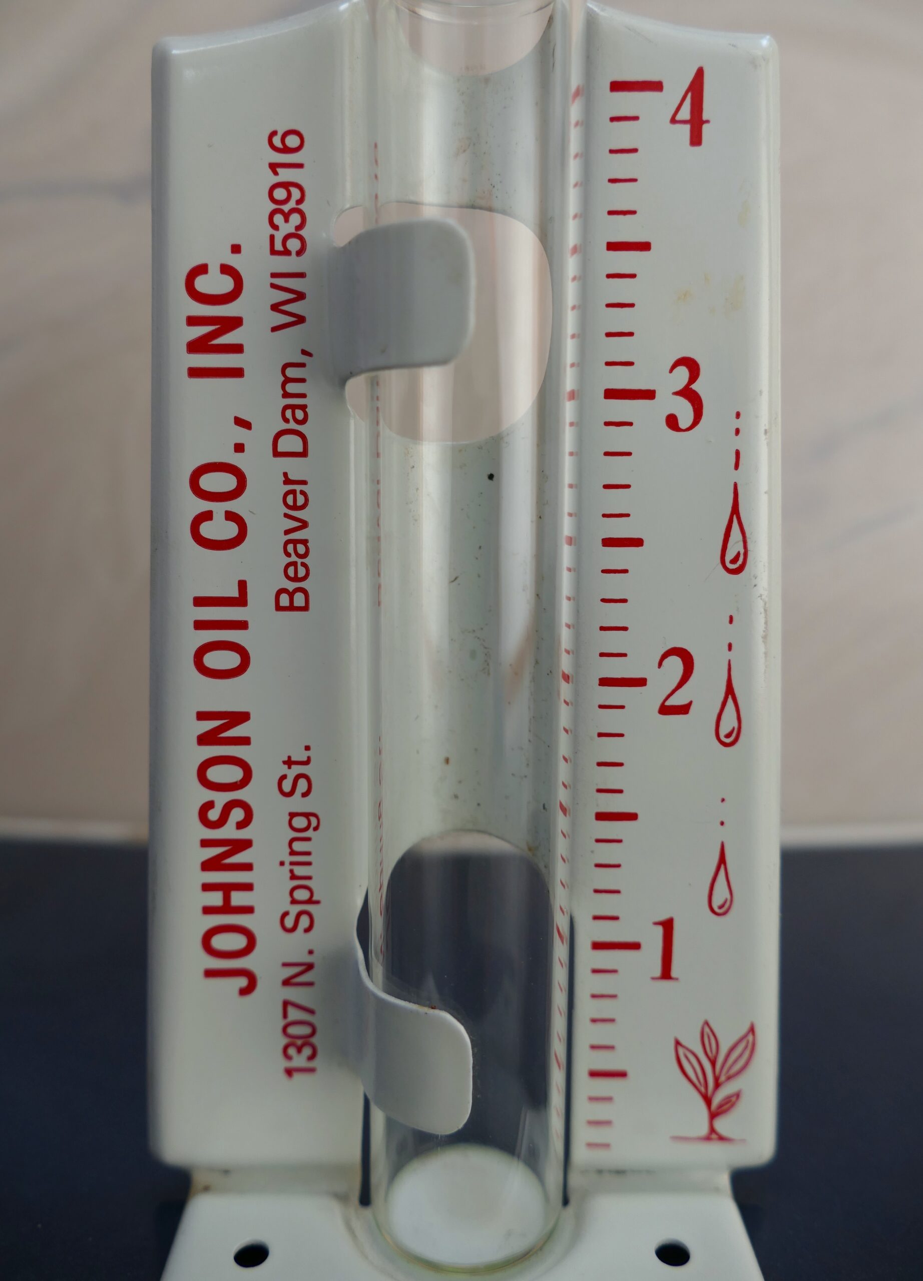 Vintage Advertising Glass & Metal Rain Gauge - Johnson Oil Co. Beaver Dam WI - Image 2