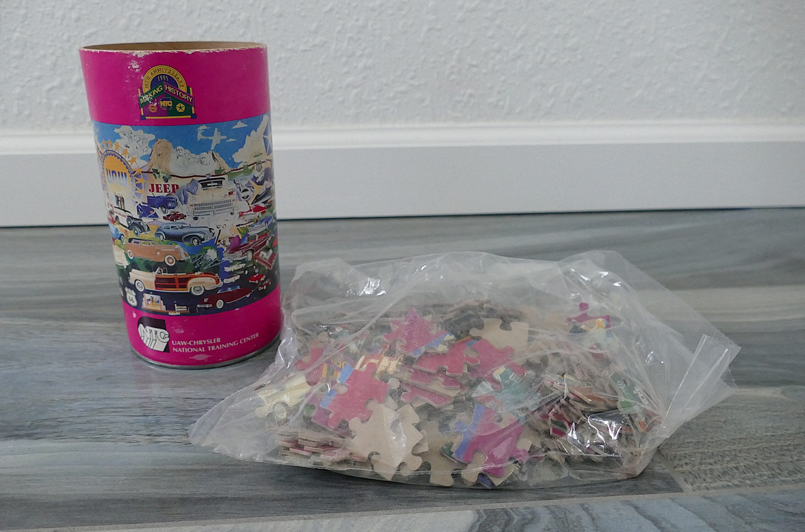 Vintage 1995 UAW-Chrysler NTC "Making History" 10th Anniversary Canister Jigsaw Puzzle - Image 2